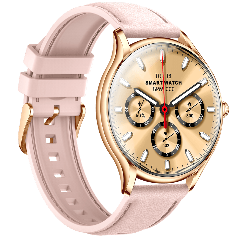 Reloj inteligente de diseño clásico pero con todas las funcionalidades de un smartwatch, puedes elegierlo con correas de metal para llevarlo en esas ocasiones especiales. En color oro y plata