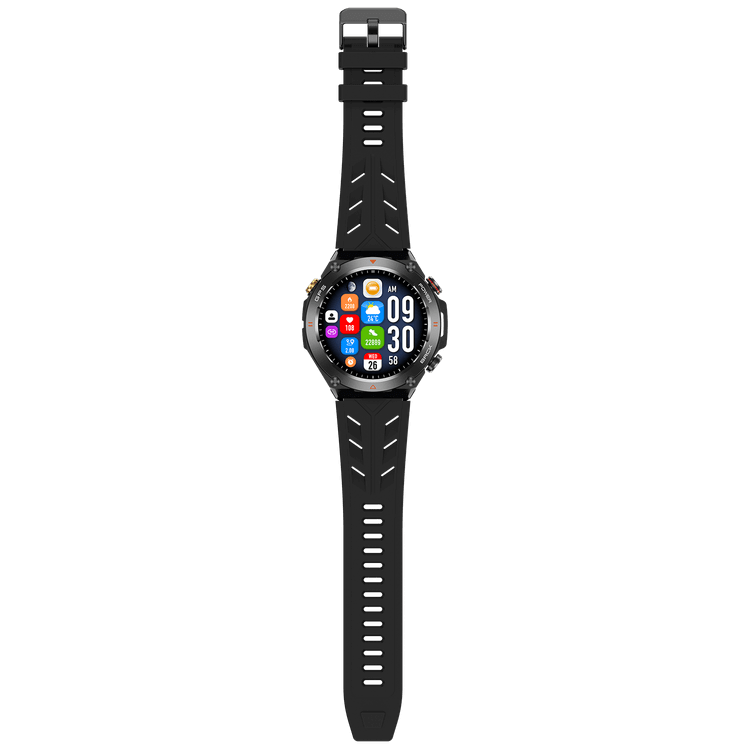 Smartwatch para hombre con GPS y brújula, diseño deportivo y materiales resistentes y correa de silicona negra
