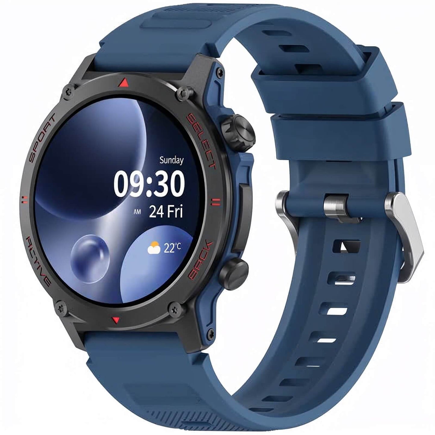 Smartwatch para aventura con materiales resistentes y diseño deportivo en color azul y negro