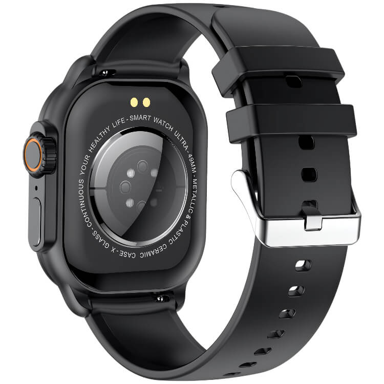 Reloj inteligente VS36 similar al Ultra 2 de Apple, tiene una gran pantalla AMOLED de 2.06" , diseño robusto, gran batería en color negro con correa de silicona 